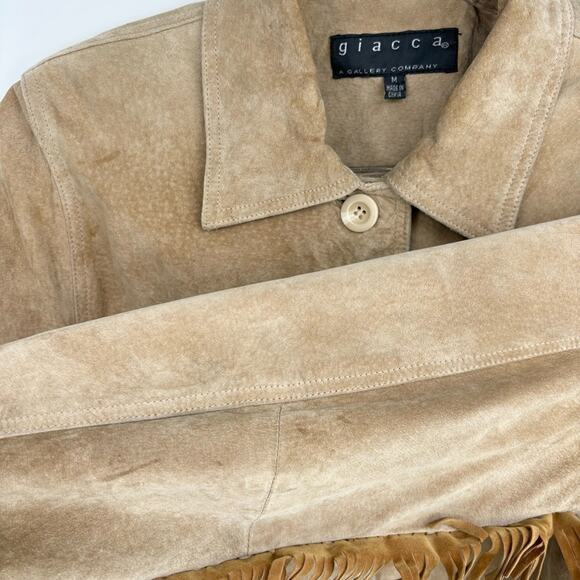 Vintage Western Leather Jacket Velvet Fringe Size Medium Bohemian Giacca - Picture 7 of 14